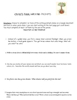 Preview of Silly ,CrAzY, Creative Writing Prompts for Middle School