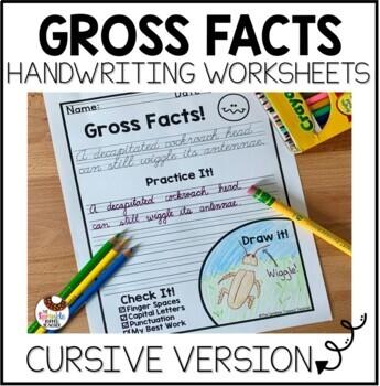 Preview of Silly Cursive Handwriting Worksheets - Gross Fact Sentences