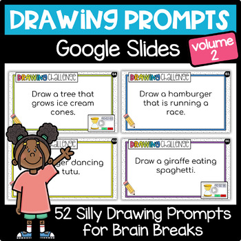 Preview of Silly Drawing Prompts Slides | No Prep End of Year Art Activity | Brain Breaks