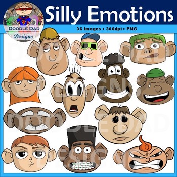Preview of Silly Emotional Faces Clip Art (Happy Emotions, Sad, Scared, Angry, Bored)