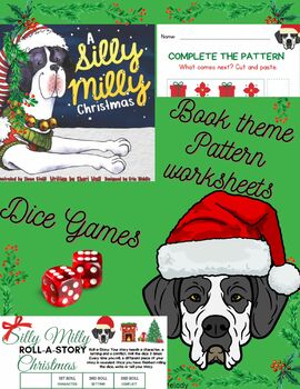 Preview of Silly Milly Christmas Pattern Worksheets, Roll-a-story game, Movement game