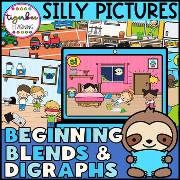 Preview of Silly Pictures I spy Beginning Blends and Digraphs find the words