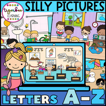 Preview of Silly Pictures I spy alphabet A to Z find the words