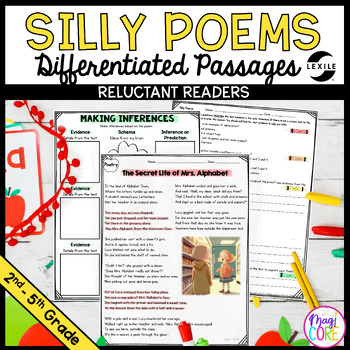 Preview of Silly Poems Reading Comprehension Poetry Passages & Questions Worksheet Practice