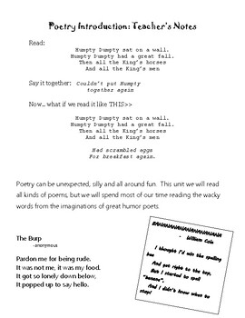 Preview of Silly Poetry Unit- simple, easy and FUN lessons