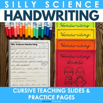 Preview of Silly Science Handwriting Practice Pages & Digital Slides: Cursive Handwriting