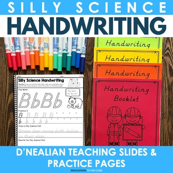 Preview of Silly Science Handwriting Practice Pages & Digital Slides: D'Nealian