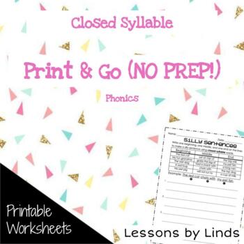Preview of Grade 2 Phonics: Closed Syllable Silly Sentences Worksheet Print and Go