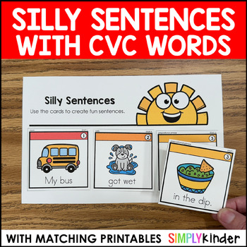 Preview of Silly Sentences CVC Decodable Writing Word Practice Center for Kindergarten