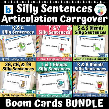 Preview of Silly Sentences Boom Cards™  BUNDLE No Prep Articulation Carryover Activity