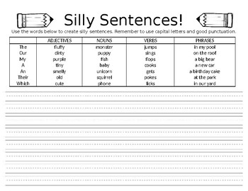 Preview of Silly Sentences Writing Activity