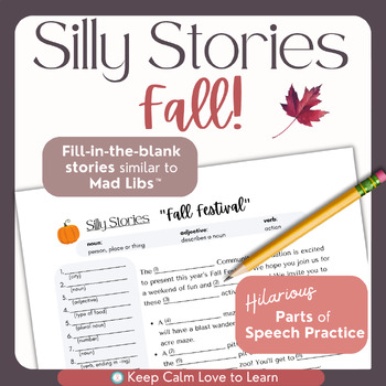Preview of Silly Stories Fill-in-the-Blank Fall ELA Printables | Parts of Speech Activity