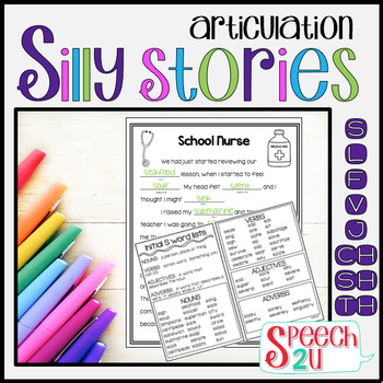 Preview of Articulation/Carryover: Silly Story Fill-ins S, TH, L, SH, CH, J, F & V