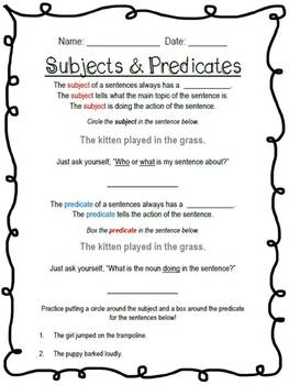 Silly Subject & Predicate Game - Grades 3 & 4 Grammar (The Walshie ...