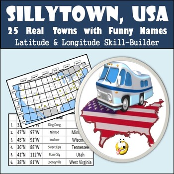 Preview of Latitude & Longitude Worksheet - Sillytown, USA