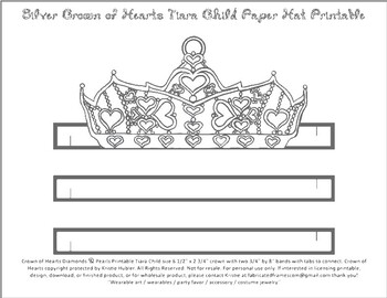 Preview of Silver Crown of Hearts Tiara Paper Hat Printable
