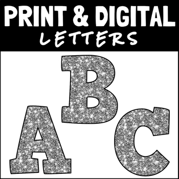 Silver Glitter Print, A-Z 0-9 Decor, Printable Bulletin Board