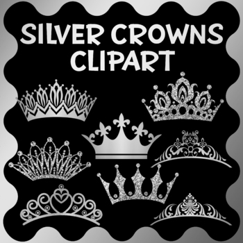 Preview of Sparkle and Metallic Silver Royalty Crowns Clipart