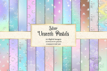 Silver Unicorn Pastel Digital Paper by Digital Curio | TPT