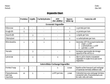 Cell Structures And Organelles Chart Worksheet