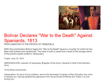 Preview of Simón Bolívar Primary Source Analysis - War Decree - 1813