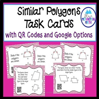 Preview of Similar Polygons Task Cards w Google Options & QR Codes Distance Learning