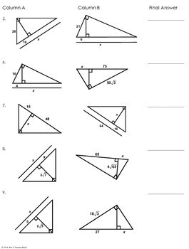 Similar Right Triangles Partner Worksheet by Mrs E Teaches Math | TpT