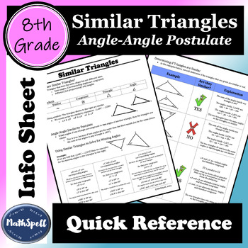Preview of Similar Triangles | Angle-Angle Postulate | 8th Grade Math Quick Reference Sheet