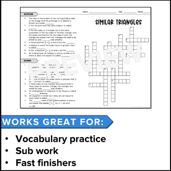 Similar Triangles Crossword Puzzle by Rise and Sine TPT