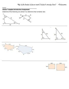 Preview of Similar Triangles Introduction Worksheet