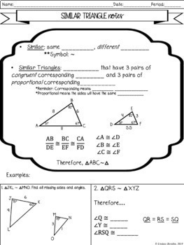 Similar Triangles Notes and Worksheets by Lindsay Bowden | TpT