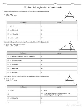Similar Triangles Proofs Practice Worksheets (Classwork ...