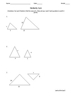 Preview of Similar Triangles/Figures Quiz