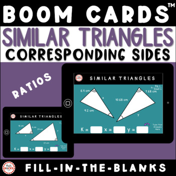 Preview of Similar Triangles Ratios Of Corresponding Sides Boom Cards™ | Proportions 8th