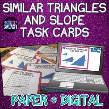 Preview of Similar Triangles, Slope, and Proportional Relationships Task Cards + Digital