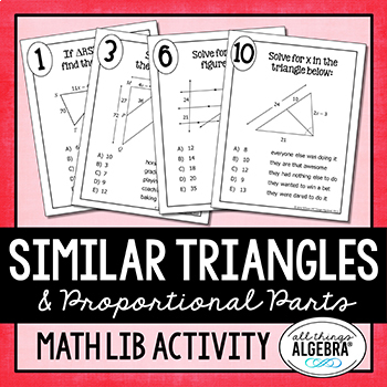 Preview of Similar Triangles and Proportional Parts | Math Lib Activity