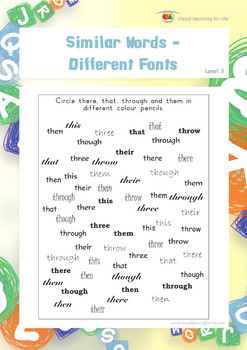 Preview of Similar Words-Different Fonts (Visual Perception Worksheets)