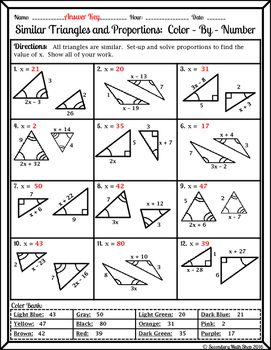 Similarity - Similar Triangles and Proportions Color-By-Number Worksheet