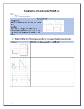 Preview of Similarity and Congruence Worksheet