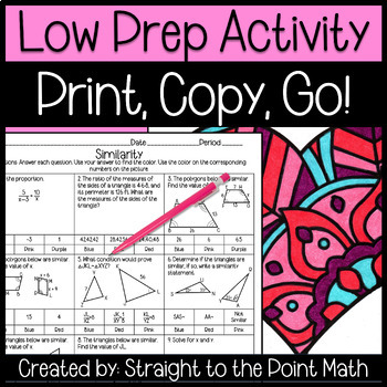 Similarity in Triangles and Polygons | Geometry| Color by Number Activity