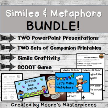 Preview of Simile & Metaphor Bundle: PowerPoints, Printables, Craftivity & a Scoot Game!
