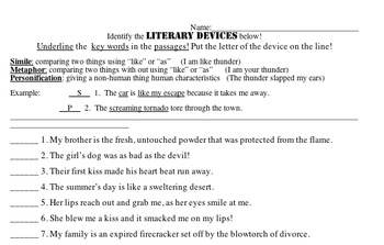Simile, Metaphor, Personification Worksheet by Sarah Thursby | TpT