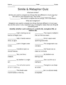 Simile And Metaphor Quiz