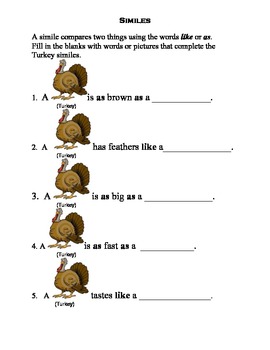 Preview of Simile Worksheet