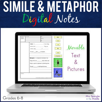 Preview of Simile and Metaphor DIGITAL Guided Notes for Vocabulary