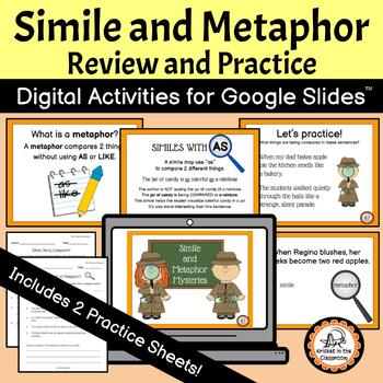 Preview of Simile and Metaphor Digital Review and Practice, plus 2 Printables, Gr 3-5