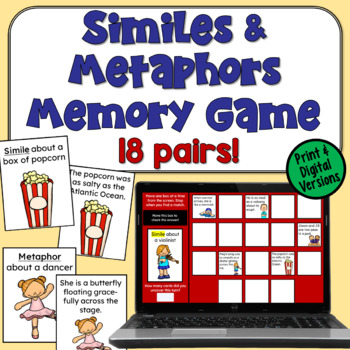 Preview of Simile and Metaphor Memory Game in Print and Digital