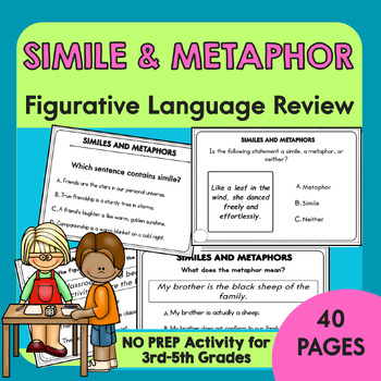 Preview of Simile and Metaphor Task Cards | Figurative Language Review Activity 3rd 4th 5th