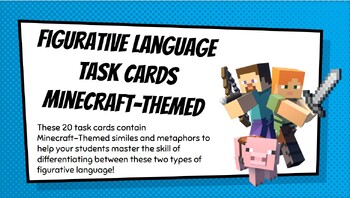 Preview of Simile and Metaphor Task Cards & Sorting Game (Minecraft Themed)