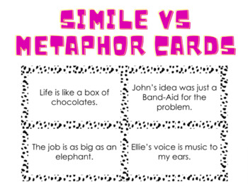 Preview of Simile vs Metaphor Flashcards Sort